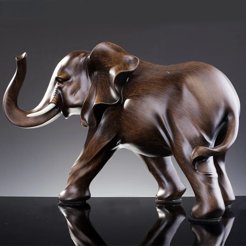 Afralia™ Resin Elephant Statue Desk Decoration Ornaments - Simulated Wood Animal Sculpture
