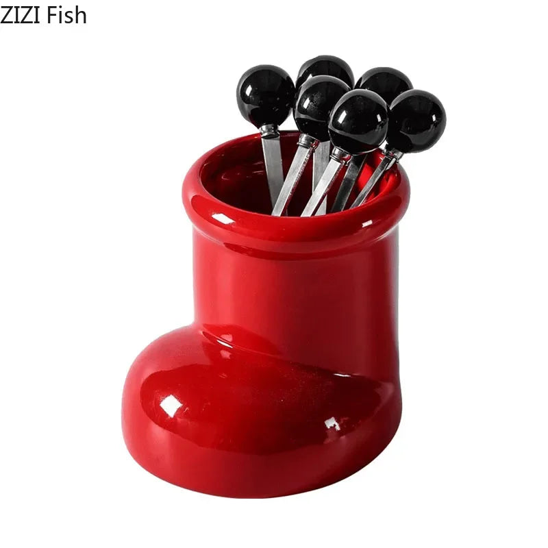 Afralia™ Boot Ceramic Storage Jar Desk Organizer Box for Small Objects