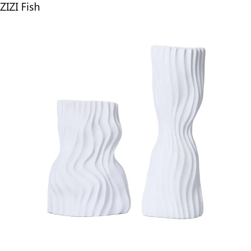 Afralia™ Modern Resin Wavy Stripes Vase for Desk Decoration and Floral Arrangement