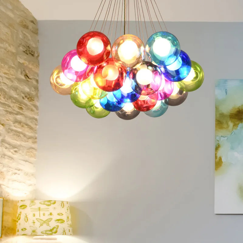 Afralia™ Colorful Glass Ball Bubble Chandelier LED Pendant for Home Dining Room Decor