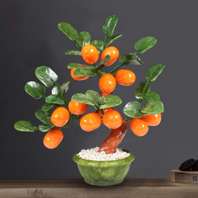 Afralia™ Jade Kumquat Tangerine Tree Bonsai: Handmade Chinese Decor Ornaments