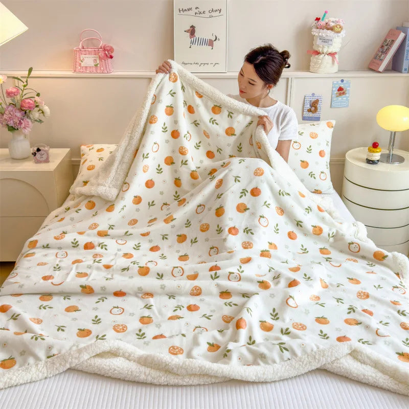 Afralia™ Cartoon Printed Lamb Wool Blanket: Soft, Skin-Friendly Sofa Cover for All Seasons