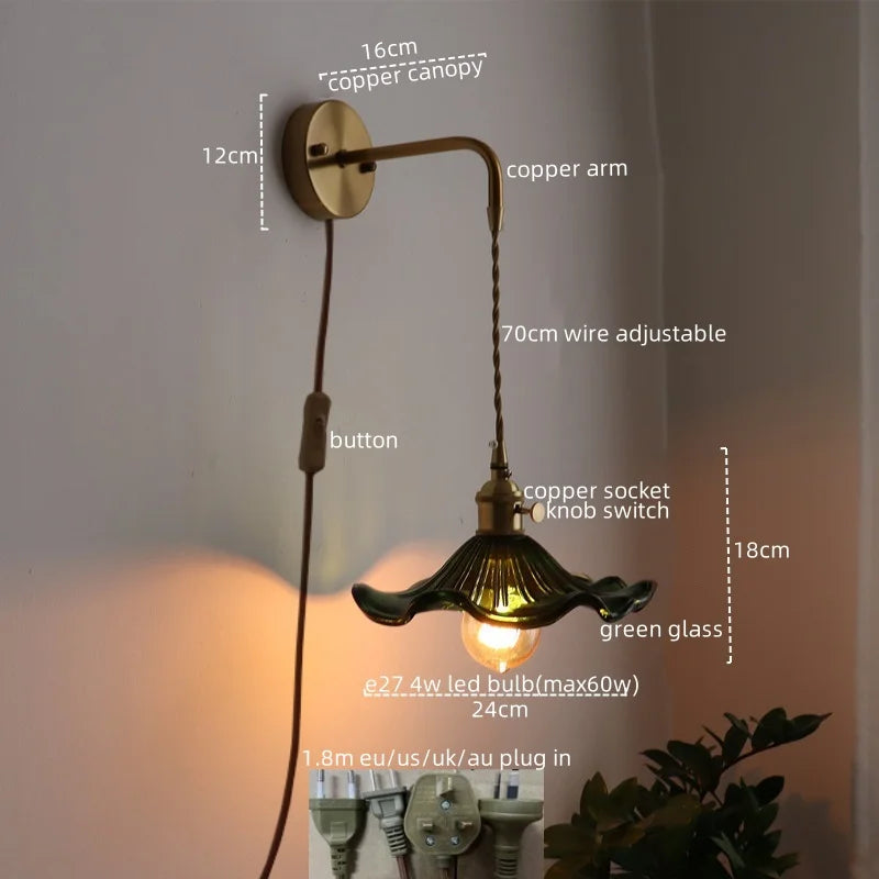 Afralia™ LED Copper Wall Light for Bathroom Mirror and Hallway - Glass Luminaria De Parede
