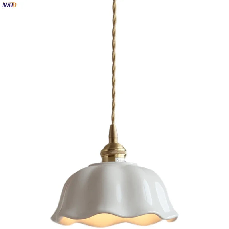 Afralia™ White Ceramic LED Pendant Lamp, Nordic Modern Hanging Light with Adjustable Copper Socket