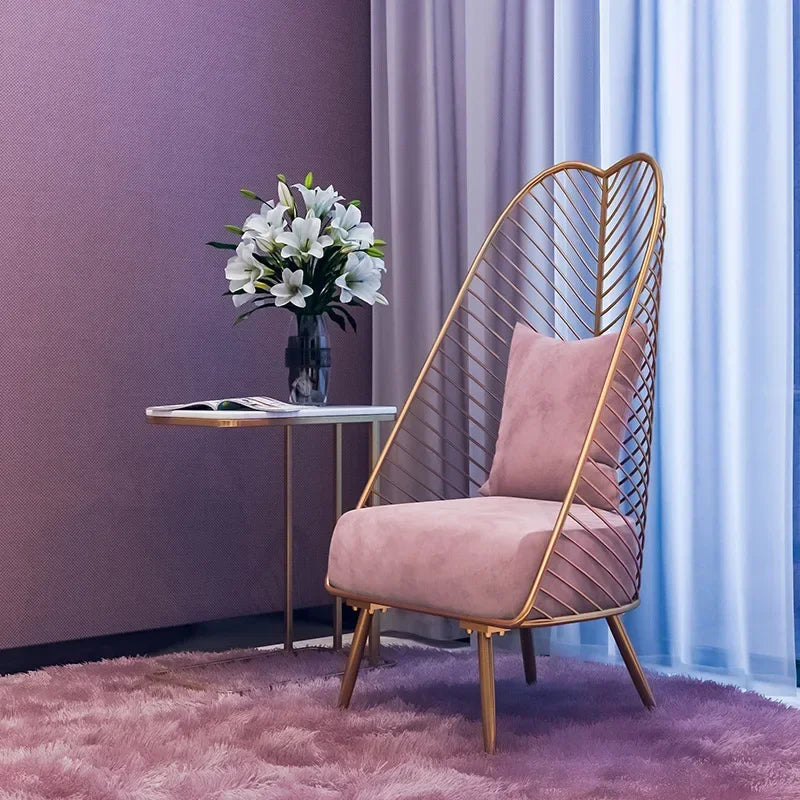Afralia™ Pink & Coffee Gold Wire Leisure Chair: Nordic Style Modern Living Room Decor & Comfort