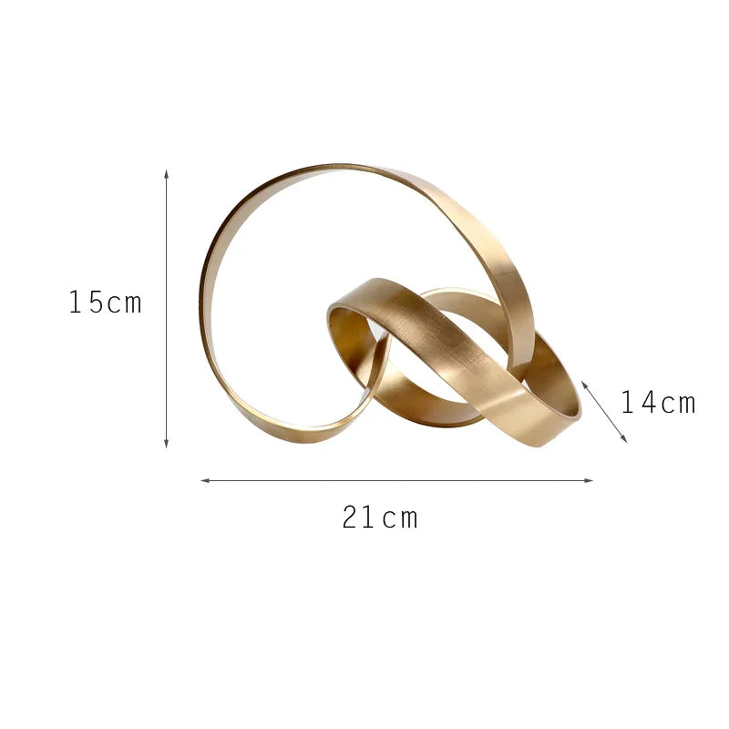 Afralia™ Abstract Knot Golden Tape Metal Sculpture Figurine for Room Decoration