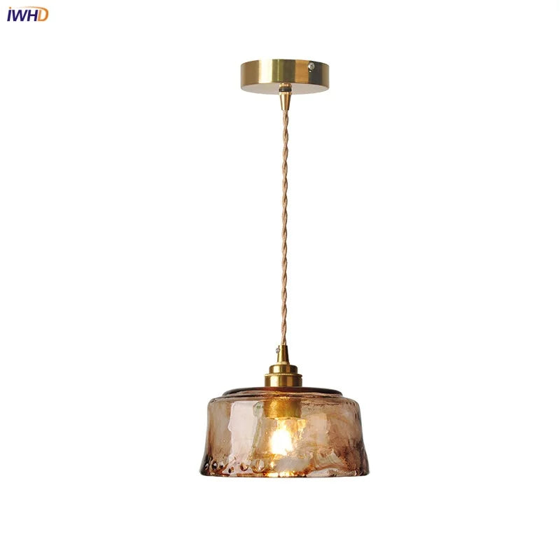 Afralia™ Amber Glass Pendant Light with Adjustable Wire for Dining Room and Kitchen