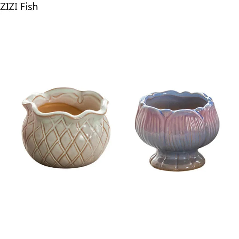 Afralia Lotus Flower Ceramic Vase: Small Plant Pots for Table Decoration and Room Aesthetic