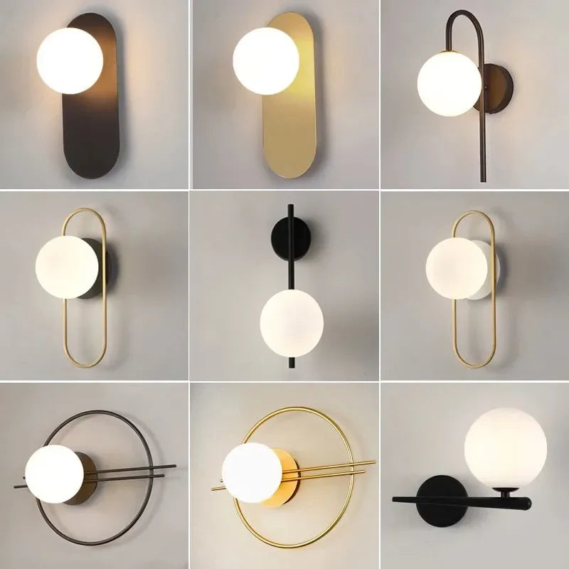 Afralia™ Nordic Golden LED Wall Lamp Indoor Wall Sconce for Bedroom Living Room Black