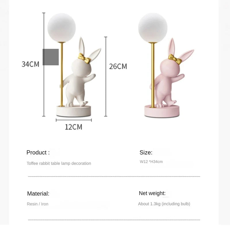 Afralia™ Nordic Rabbit Table Lamp Night Light Luxury Bunny Decor LED Bedroom Atmosphere