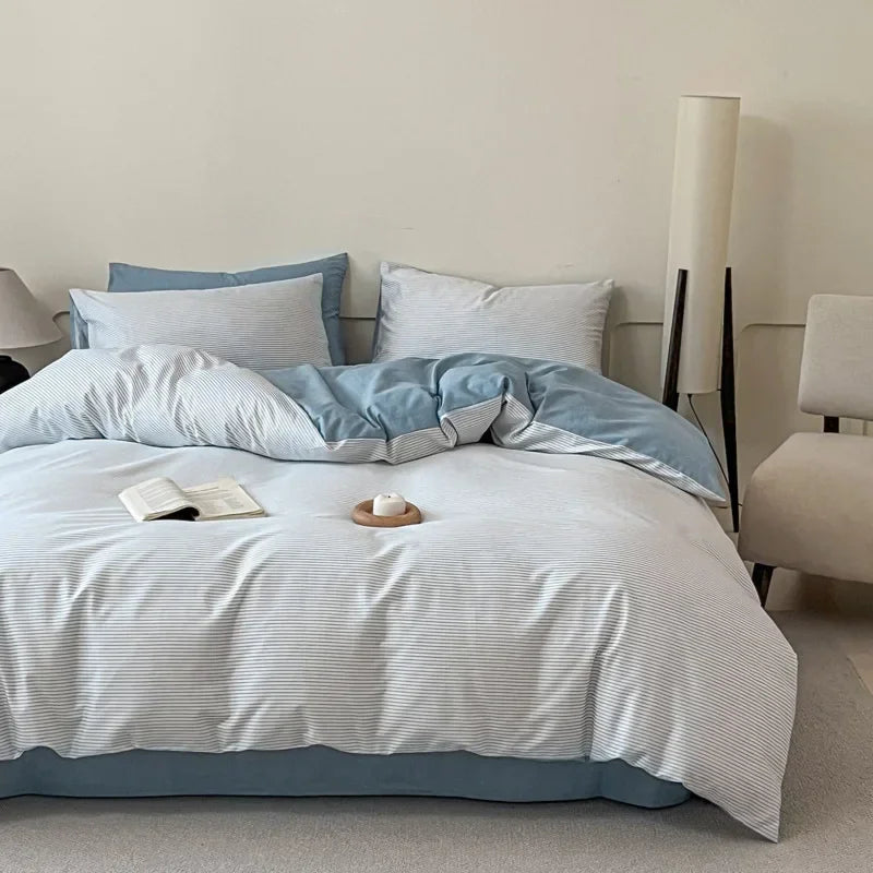 Afralia™ Soft Cotton Grid Printed Bedding Set for Single/Double Bed