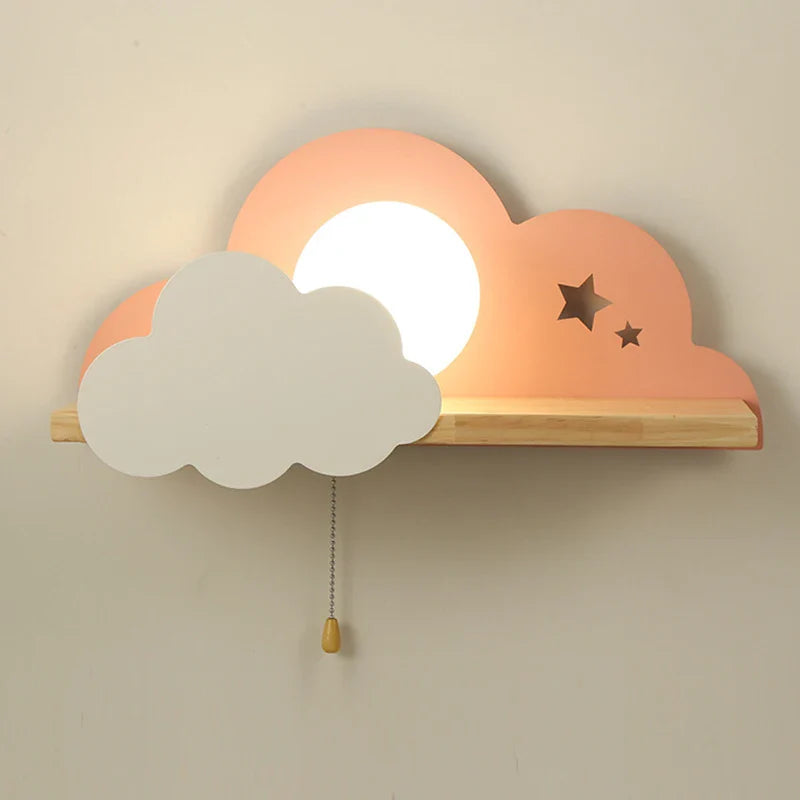 Afralia™ Cloud Moon Wall Lamp with Pull Switch, Cartoon Style for Modern Home Decor