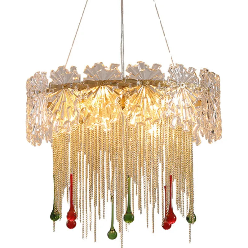 Afralia™ Water Drop Tassel Chandeliers: Luxe Circular LED Lustre Fixture for Home Decor