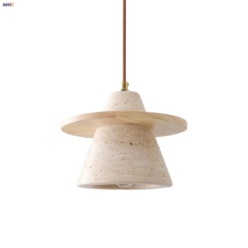 Afralia™ Yellow Travertine Wood LED Pendant Lamp - Nordic Modern Living Dining Room Light