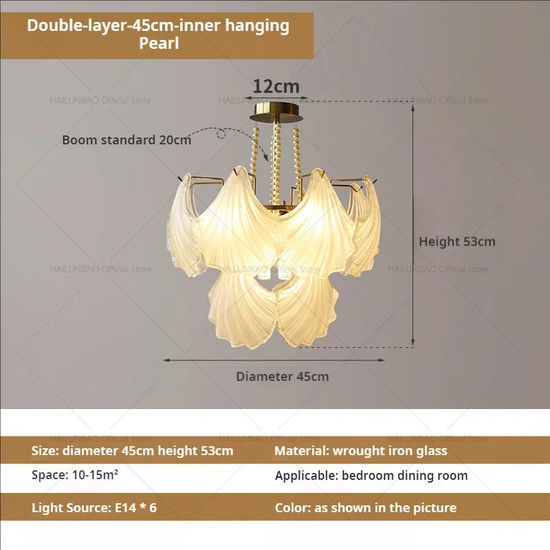 Afralia™ Pearl Crystal Chandelier for Dining Living Bedroom, Elegant French Shell Glass Light