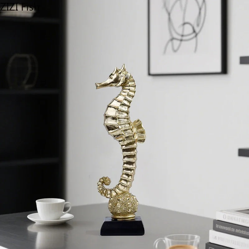 Afralia™ Gold-plated Mermaid Statue Resin Sculpture Room Decor Marine Organism Ornament