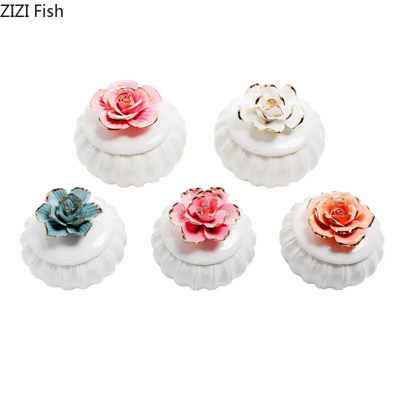 Afralia™ Rose Flower Ceramic Tea Canister Candy Pot Storage Jar