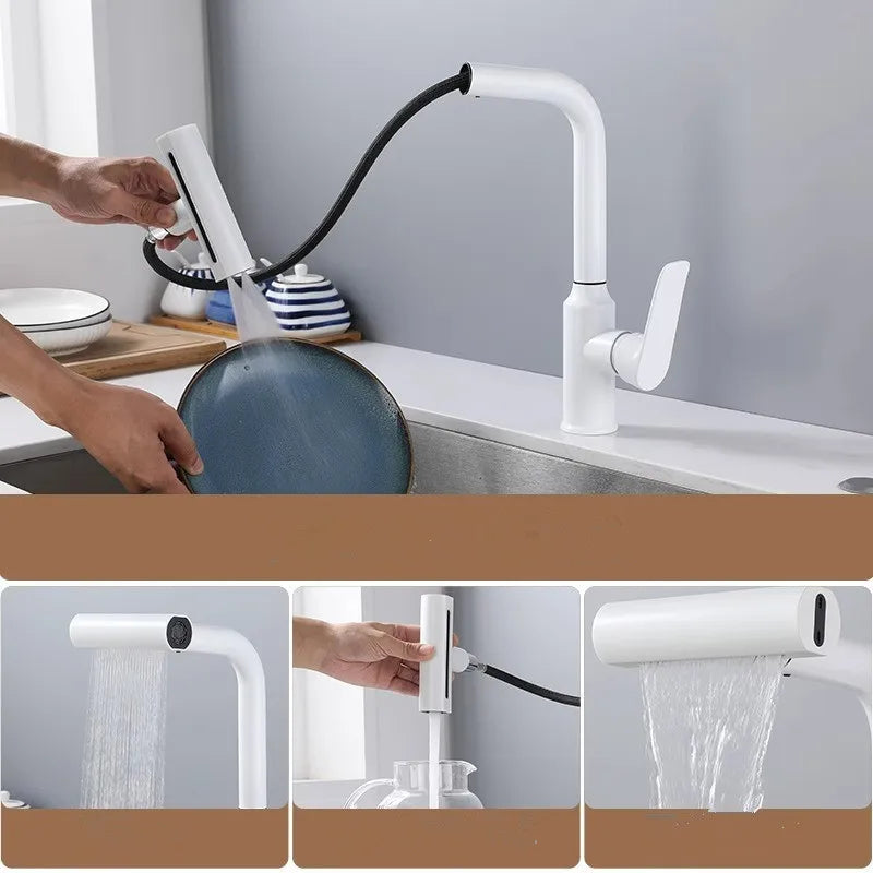 Afralia™ Pull Out Kitchen & Bathroom Faucet: Lead-Free, Hot/Cold Waterfall Sink Tap