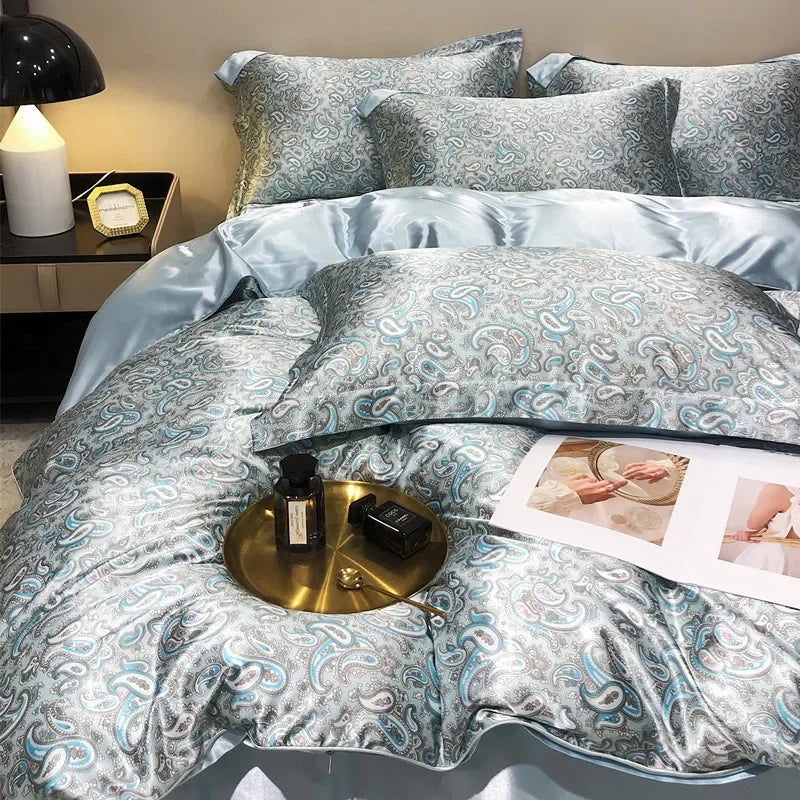 Afralia™ Satin Floral Mulberry Bedding Set with Luxury Duvet Cover & Sheets