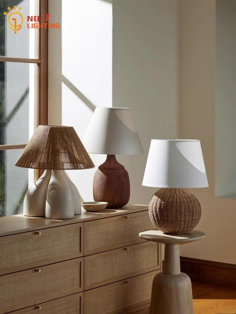 Afralia™ Rattan Weave Table Lamp LED E27 Zen Art Decor Bedroom Desk Light