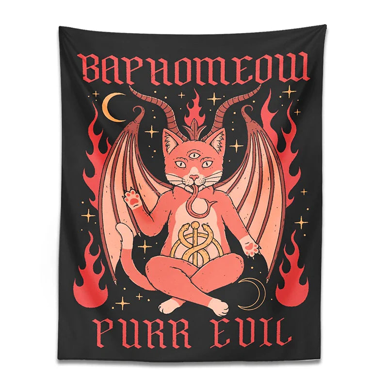 Afralia™ Cat Baphomeow Tapestry: Boho Witchcraft Moon Star Decor for Home & Dorm Room