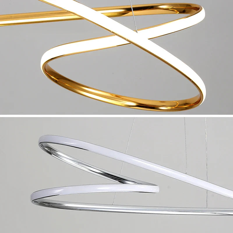 Afralia™ Modern Gold/Chrome LED Chandelier for Dining/Bedroom, Length 800/1000mm