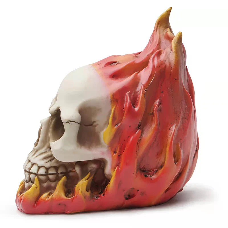 Afralia™ Flame Skull Resin Statue - Halloween Horror Party Decor & Interior Ornament