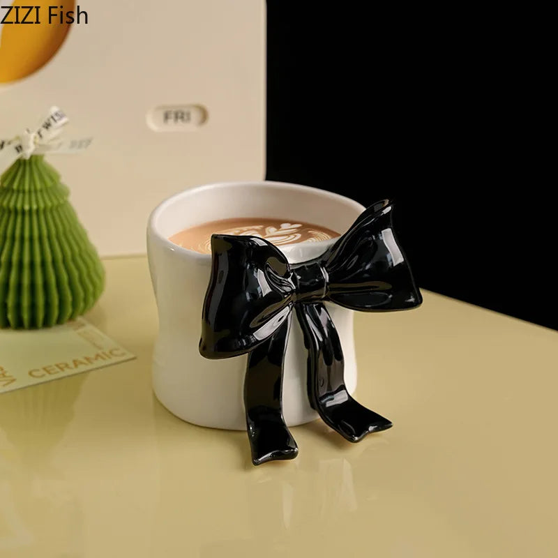 Afralia™ Bowknot Porcelain Coffee Cup | Exquisite Tea Mug for Dining Table