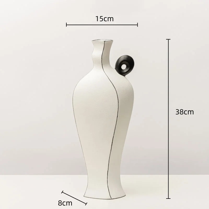 Afralia™ Geometric Black Lines Resin Vase - Handcrafted Floral Home Decor