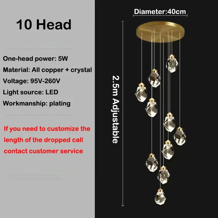 Afralia™ Crystal Chandelier Stair Light Modern Luxury Villa Pendant Fixture Home Decor