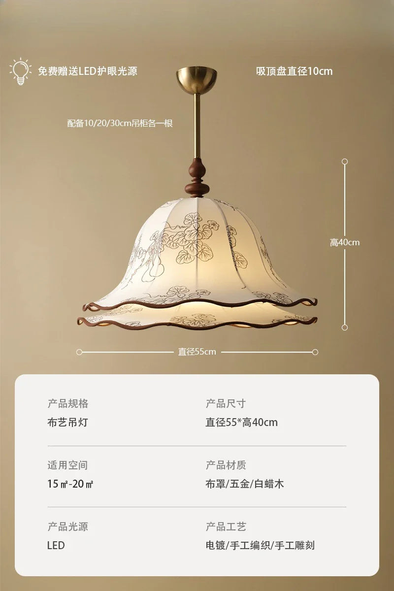 Afralia™ Medieval Fabric Pendant Light LED E27 Classical Hanging Lamp