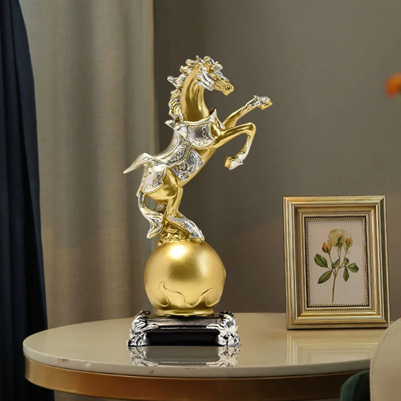 Afralia™ Golden Horse Sculptures: Home & Office Decor Ornaments