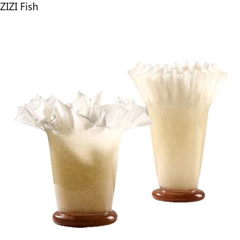 Afralia™ Lotus Leaf Edge Glass Vase: Table Flower Arrangement Room Decor Aesthetic