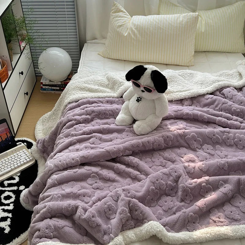 Afralia™ Cozy Lamb Wool Flower Jacquard Blanket: Luxe Solid Color Sofa Quilt for Winter