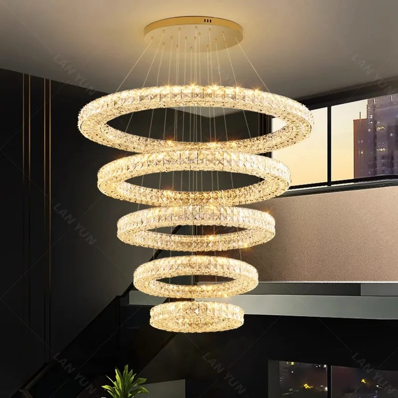 Afralia™ Luxury Crystal Chandelier Pendant Light for Living Room, Staircase & Ceiling.