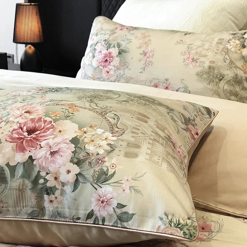 Afralia™ 1000TC Vintage Flowers Print Bedding Set with Duvet Cover, Sheet, Pillowcases