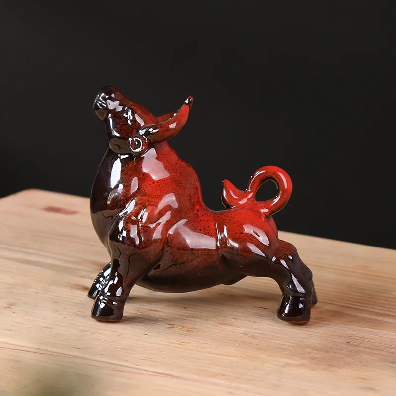 Afralia™ Ceramic Cow Bull Figurine Statue Home Decoration