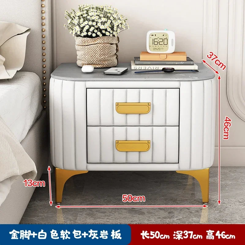 Afralia™ Rock Bed Edge Cabinet with Drawers - Modern & Luxury Leather Master Bedroom Nightstand