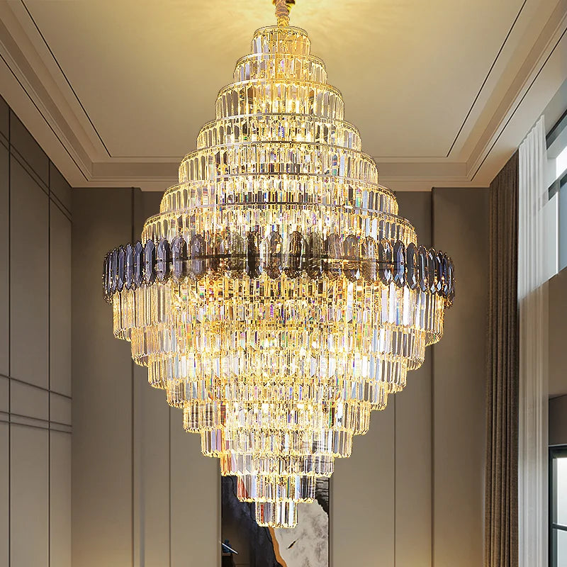 Afralia™ Luxury Duplex Living Room Chandelier – Crystal Rotating Staircase Light