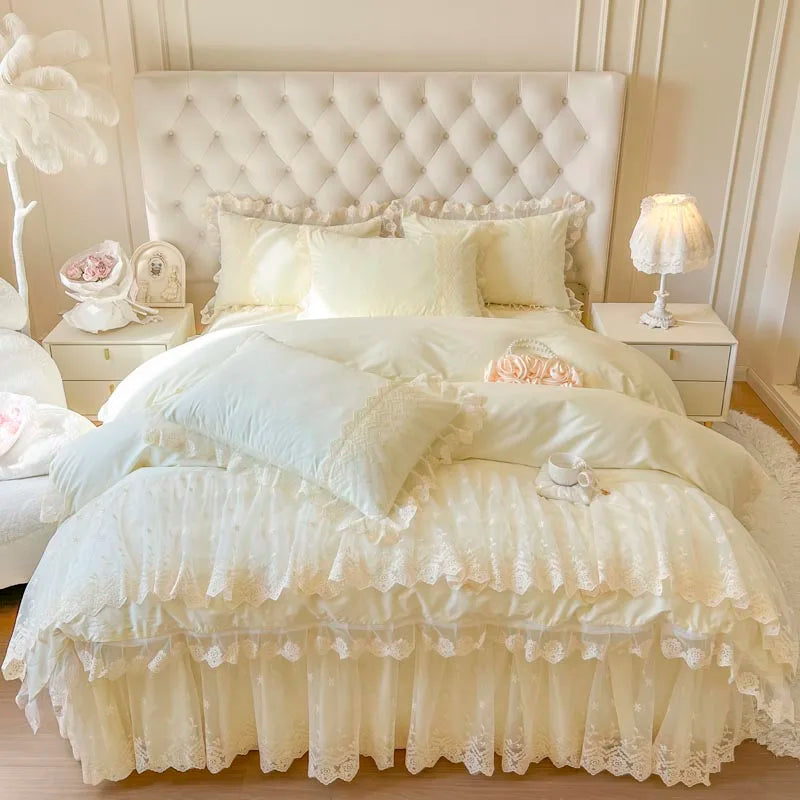 Afralia™ Pink Princess Style Bedding Set: Duvet, Bedskirt, Bedspread, Pillowcases