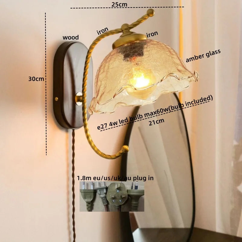 Afralia™ Iron Glass LED Wall Lights Modern Bedside Lamp 4w Bulb for Bathroom Bedroom Living Room