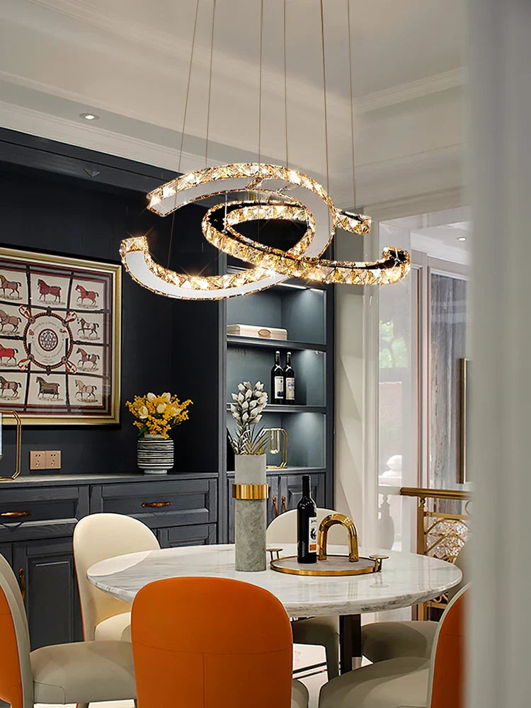 Afralia™ Modern LED Crystal Chandelier for Living Room, Restaurant - Creative Pendant Light