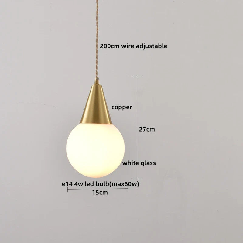 Afralia™ Nordic Copper Glass LED Pendant Light for Bedroom Living Room Corridor