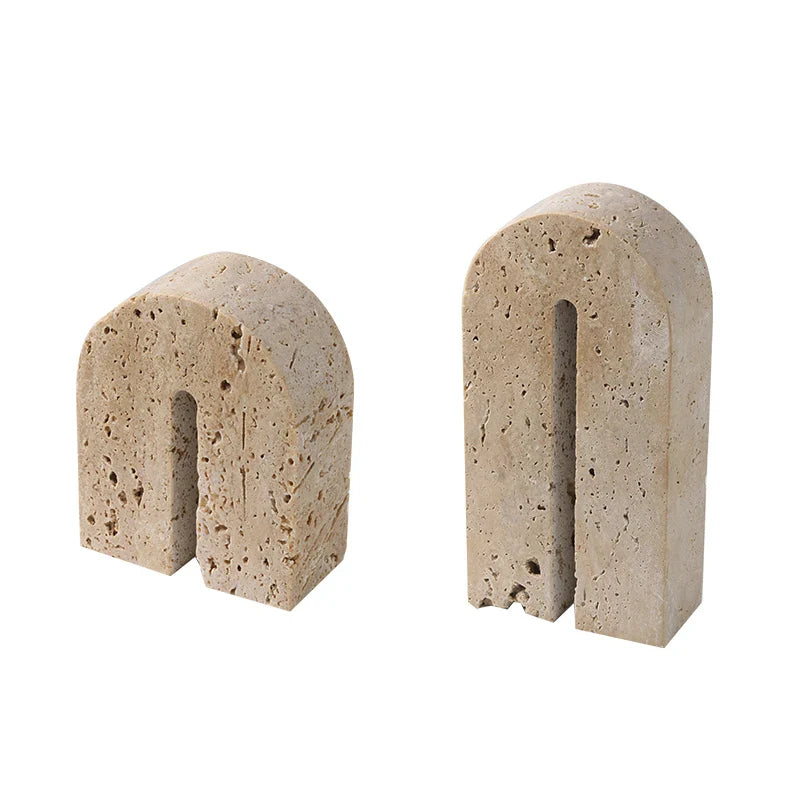 Afralia™ Beige Travertine Stone Bookends - Luxury Vintage Book Holder Decor