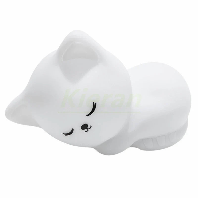 Afralia™ Cat LED Night Light - USB Rechargeable, Seven Colors, Soft Silicone