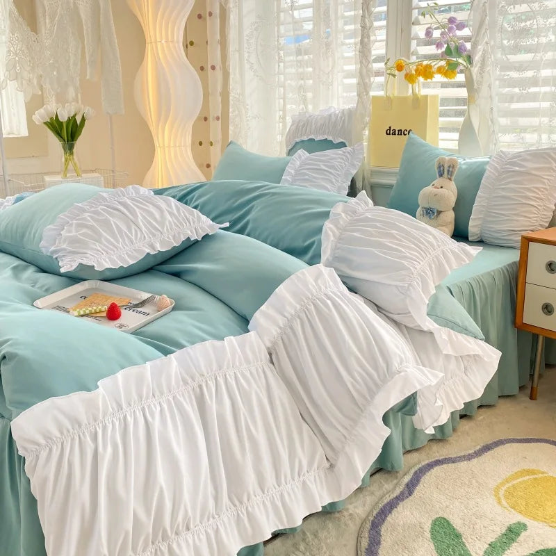 Afralia™ Lace Trim Solid Cotton Bedding Set - Queen/King/Double/Single Sizes