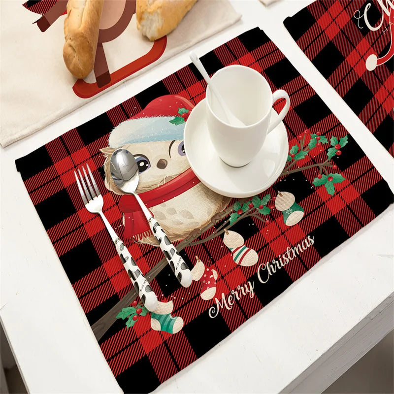 Afralia™ Christmas Linen Dining Table Mats - Festive Home Decor with Santa Claus Print
