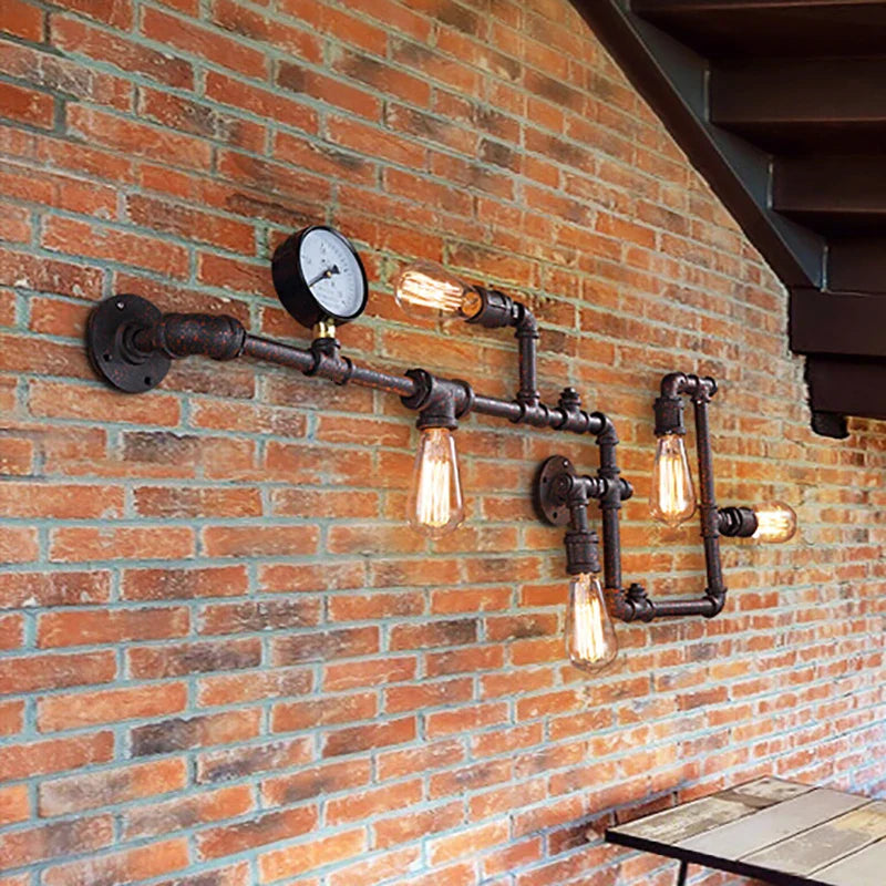 Afralia™ Rustic Iron Water Pipe Wall Lamp for Dining Bar Entryways