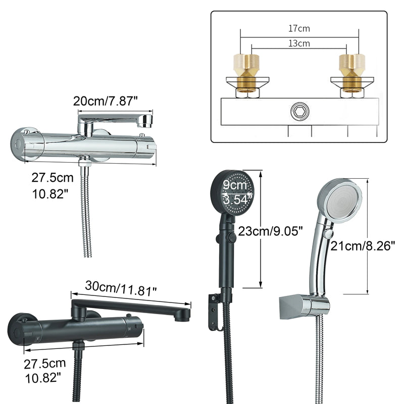 Afralia™ Thermostatic Shower Set: Black/Chrome Brass Mixer Valve Handle Spray Bathroom Accessories