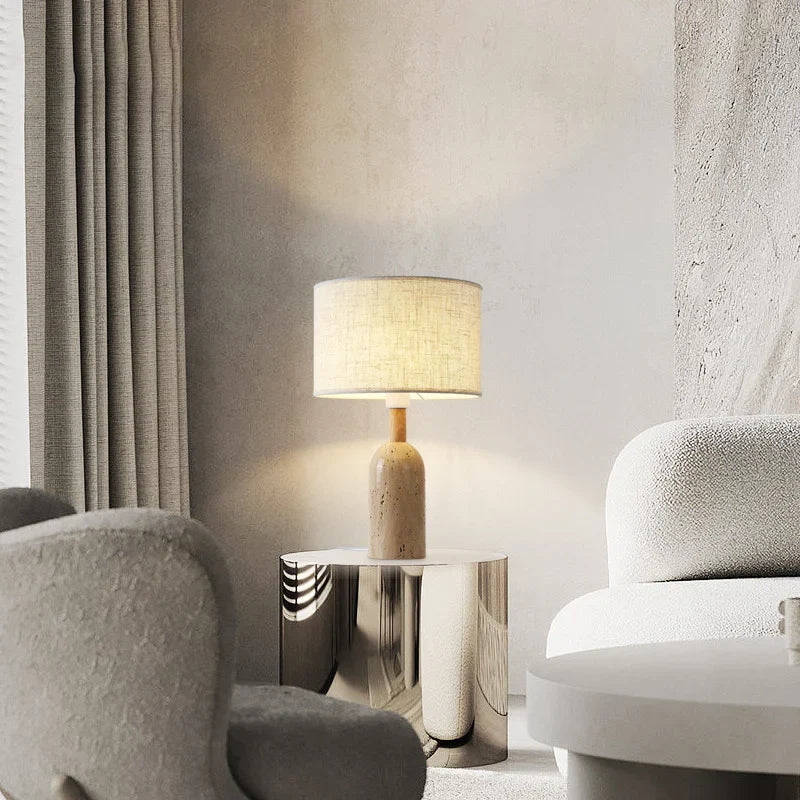 Afralia™ Retro Vintage Natural Stone Table Lamp with Fabric Lampshade for Home and Hotel